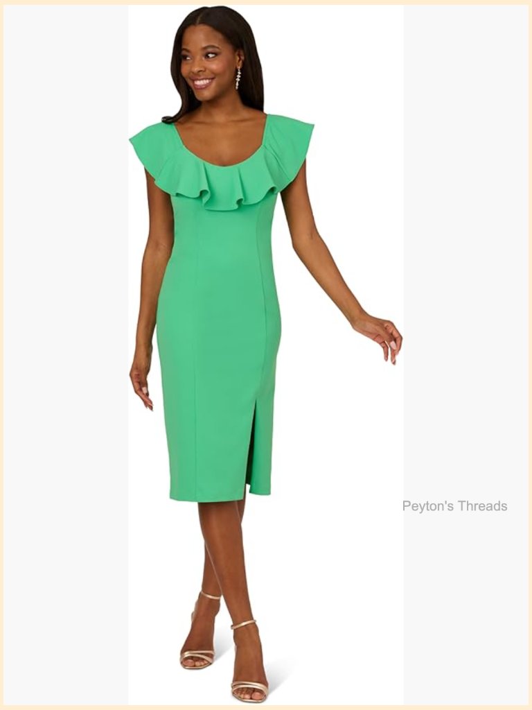 Knit Crepe Ruffle Off Shoulder Midi Dress With Slit